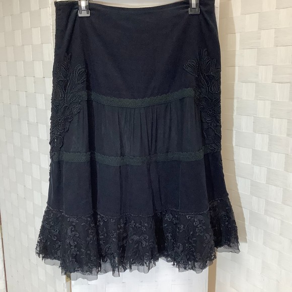 basil & maude black corduroy lace embroidered skirt size 8 - Picture 2 of 11